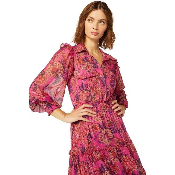 Misa Marjan Floral-print Blouson Sleeve Maxi Dress in Chiffon Size XS NWOT - Picture 3 of 11